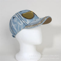 Mirrored Aviator Denim & Rhinestone Studded Cap