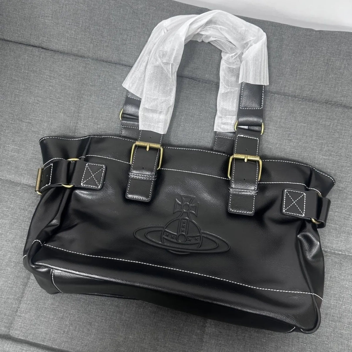 VW Accord Black Vegan Leather Buckled Bag