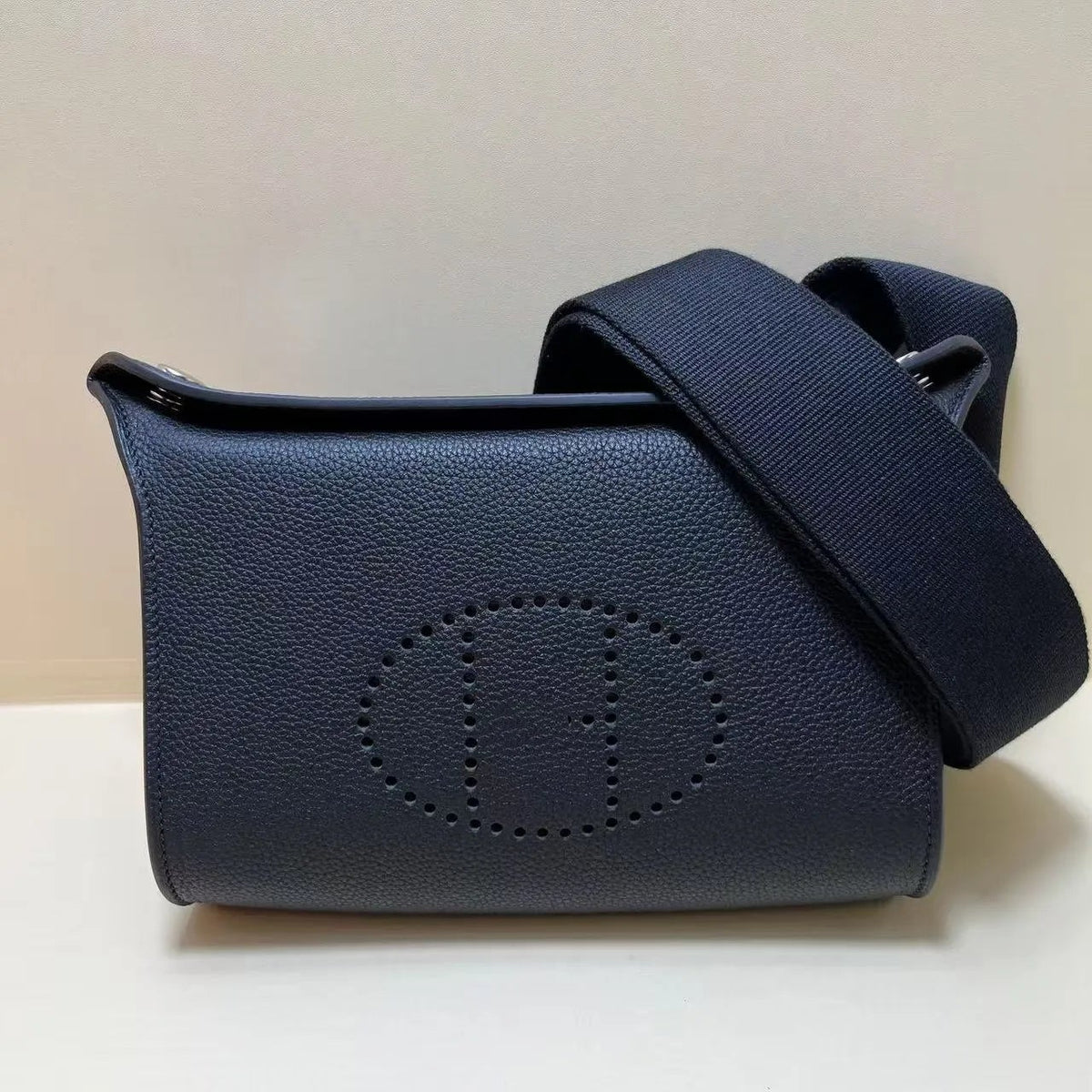 Horse Carriage Perforated Grain Leather Pouch