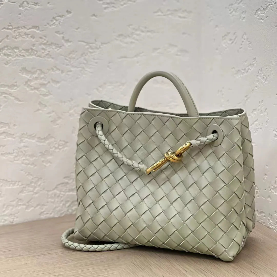 BotVena Andiamo Woven Leather Knot Tote Handbag