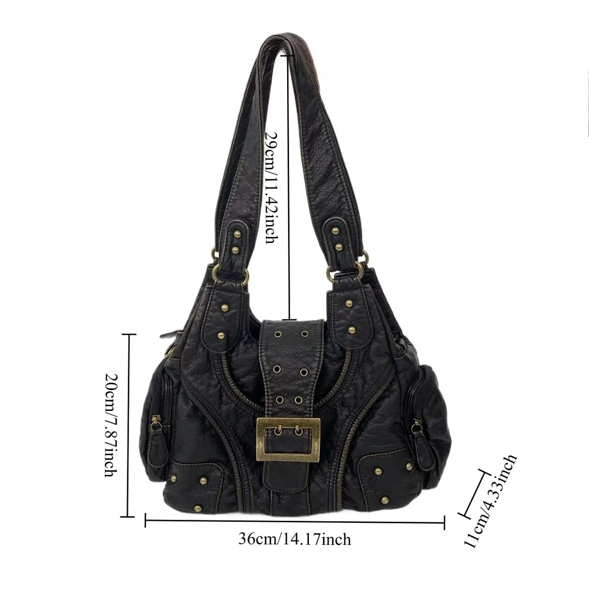 Vintage Washed Faux Leather Grunge Hobo Bag