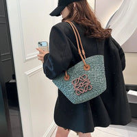 LOVE Anagram Raffia Straw Basket Tote