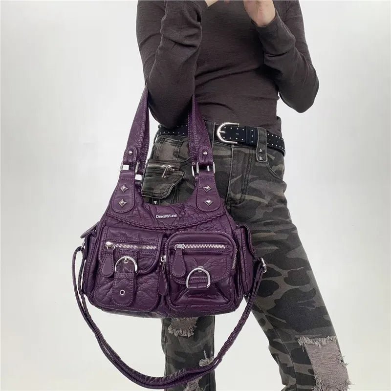 Vintage Y2K Washed Faux Leather Grunge Bag