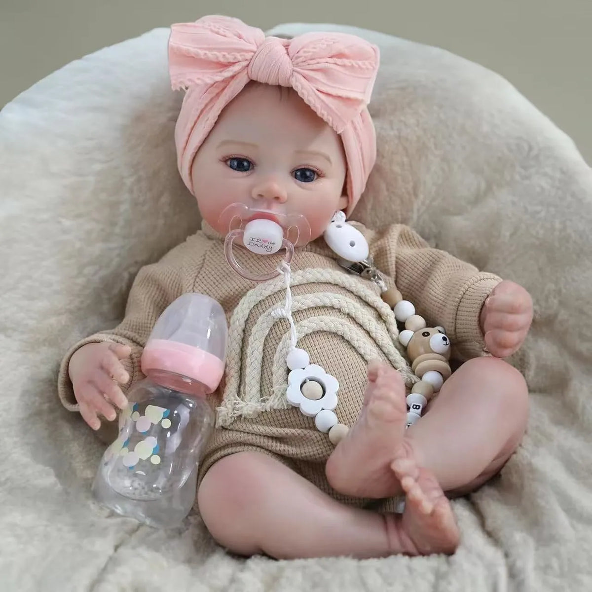 Boho Rainbow Knitted Reborn Artisan Nursery Doll