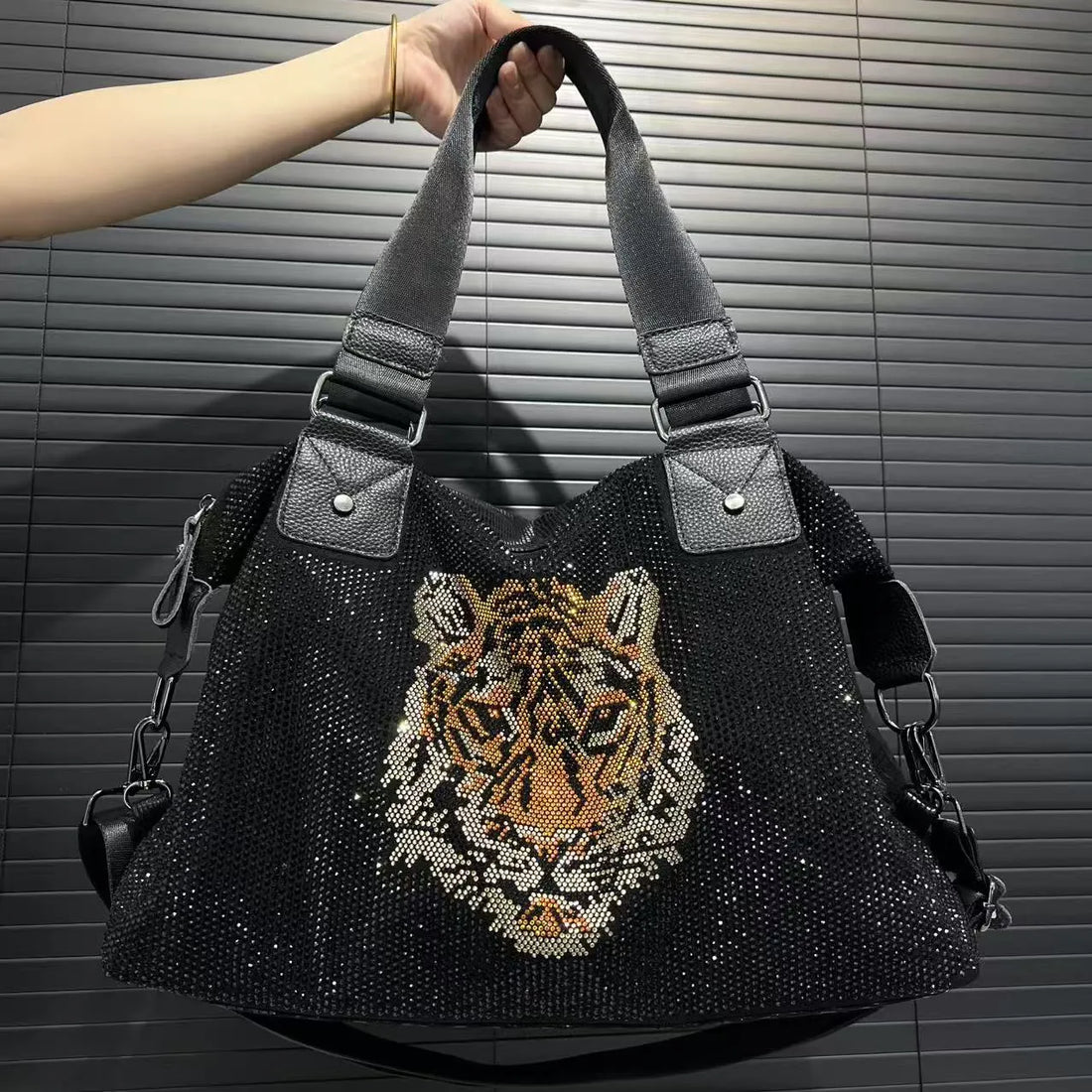Dazzling Rhinestone Tiger Duffel Tote