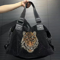 Dazzling Rhinestone Tiger Duffel Tote