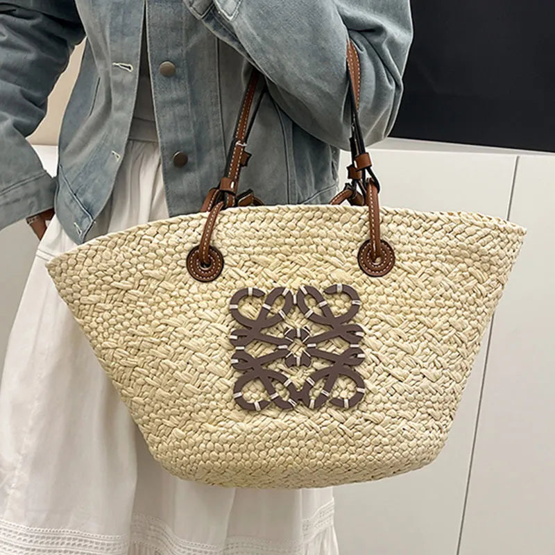 LOVE Anagram Raffia Straw Basket Tote