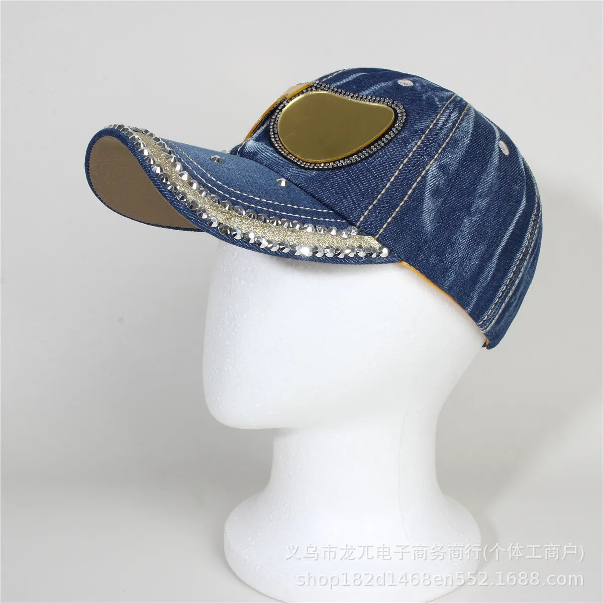 Mirrored Aviator Denim & Rhinestone Studded Cap