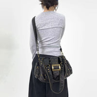 Vintage Washed Faux Leather Grunge Hobo Bag