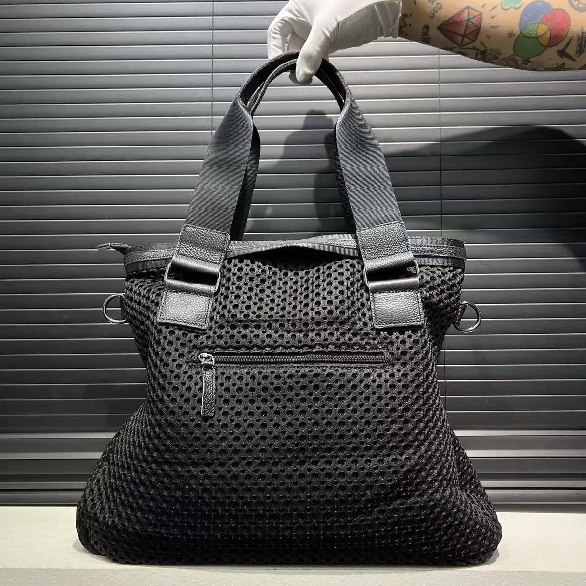 Tactical Black Mesh Vegan Leather Duffel Tote