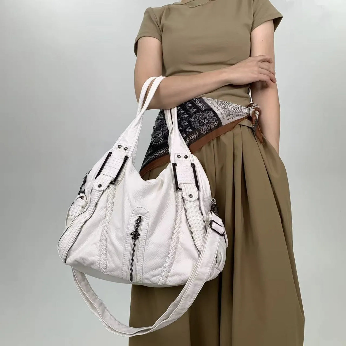 Vintage Washed Slouchy Hobo Shoulder Bag