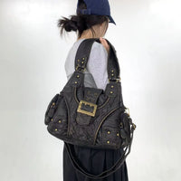 Vintage Washed Faux Leather Grunge Hobo Bag