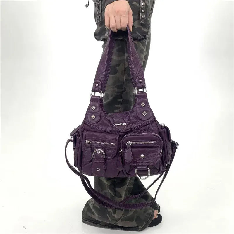 Vintage Y2K Washed Faux Leather Grunge Bag