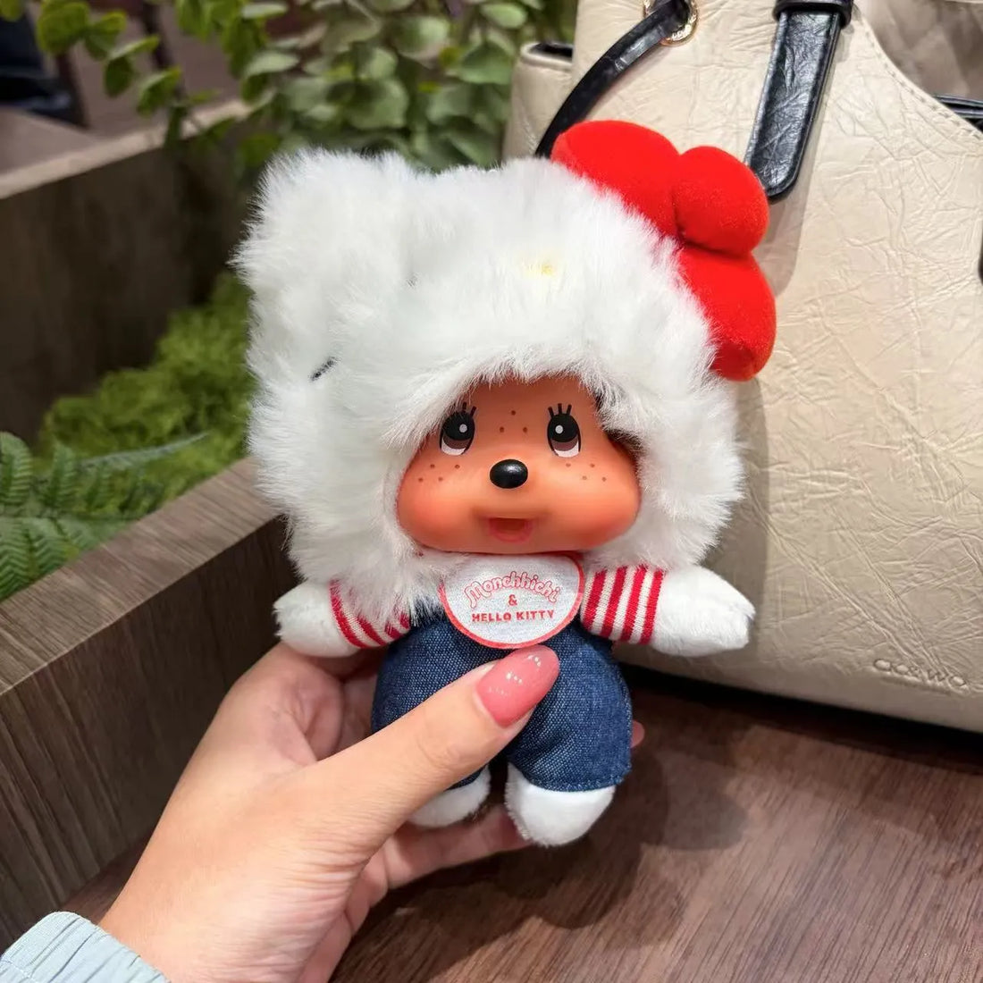 Monchhichi x Hello Kitty Overalls Cosplay Plush Keychain