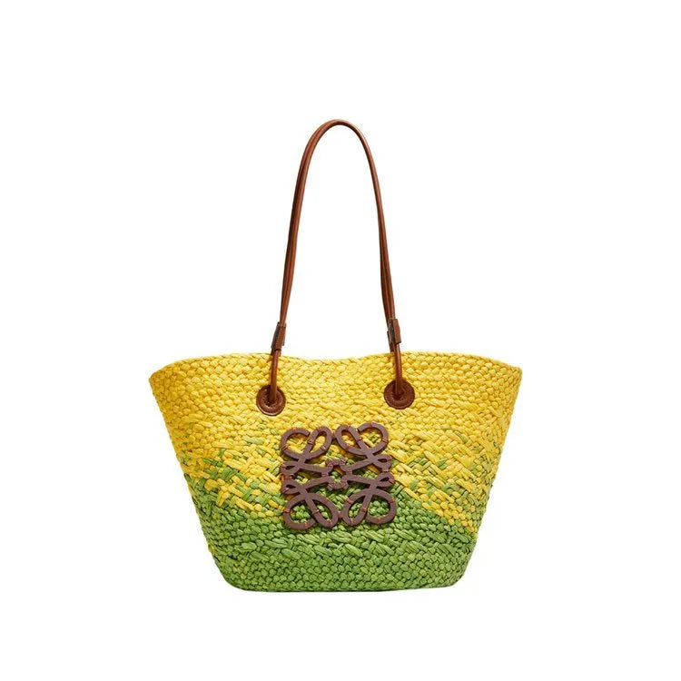 LOVE Anagram Raffia Straw Basket Tote