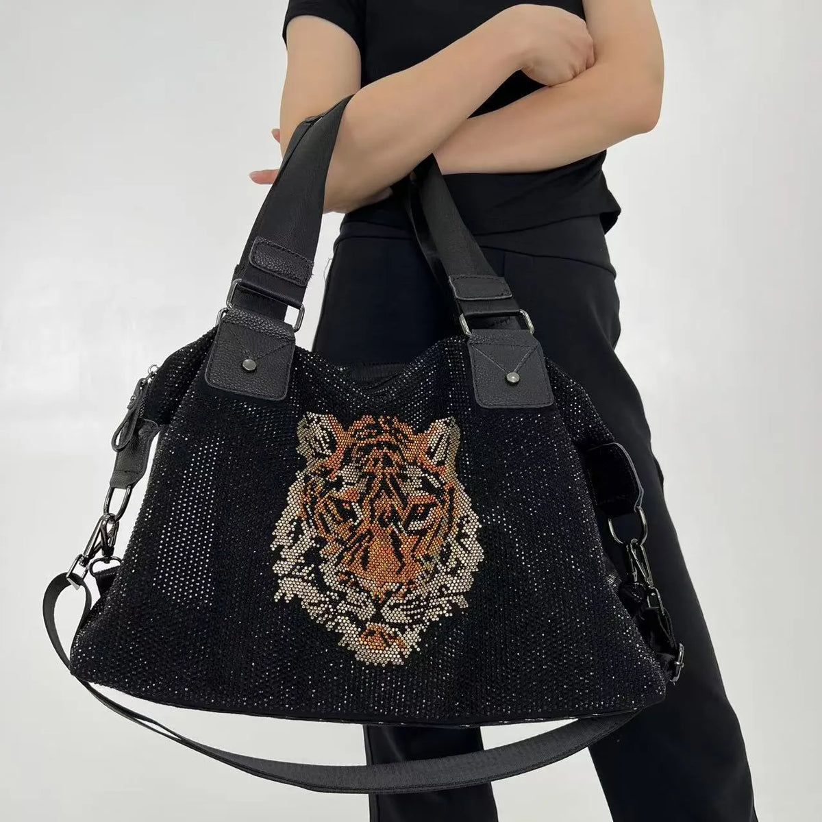 Dazzling Rhinestone Tiger Duffel Tote