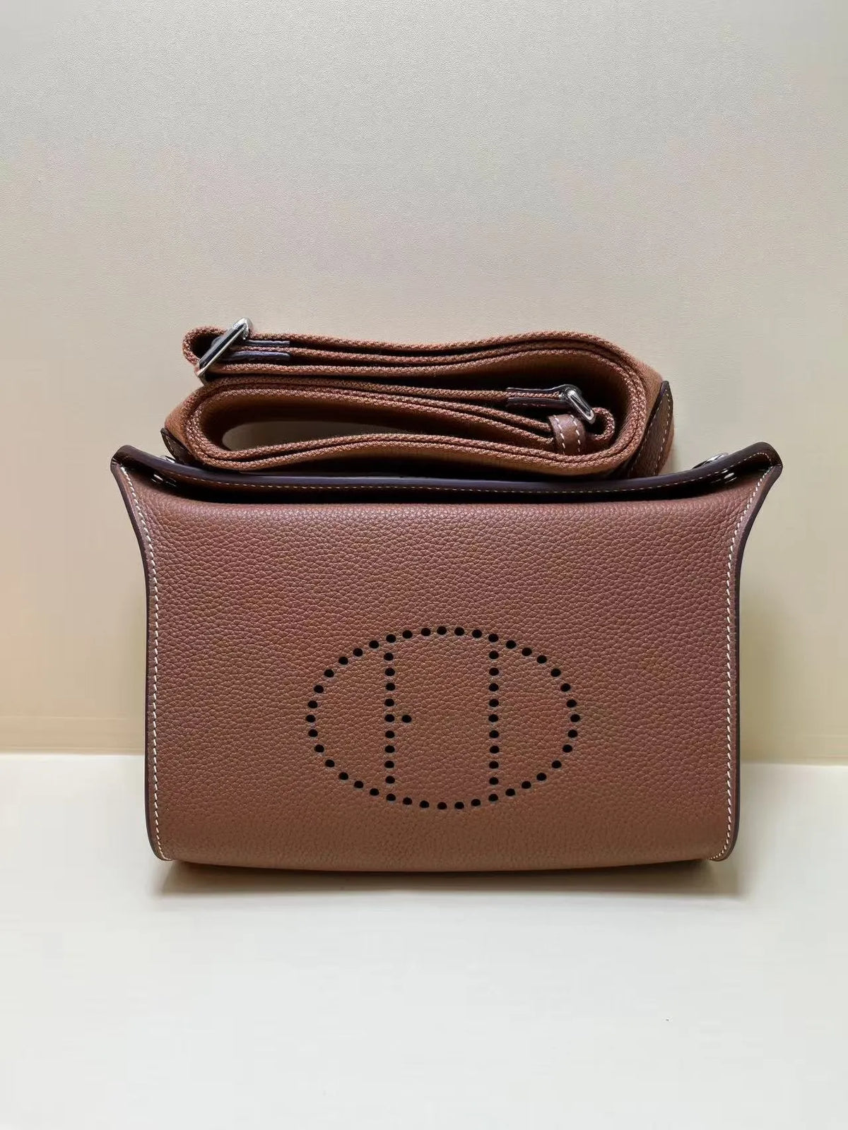 Horse Carriage Perforated Grain Leather Pouch