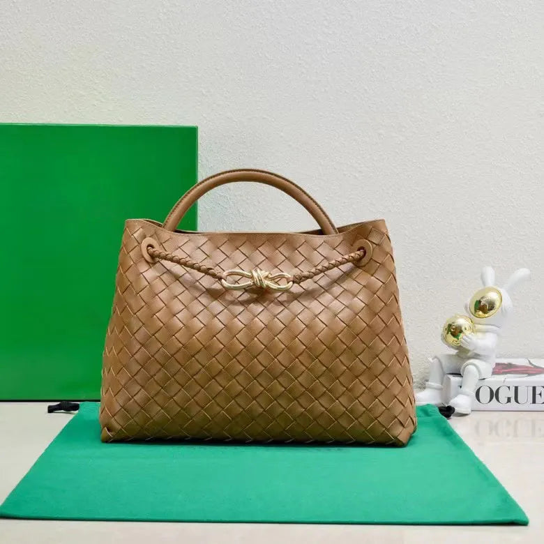 BotVena Andiamo Woven Leather Knot Tote Handbag