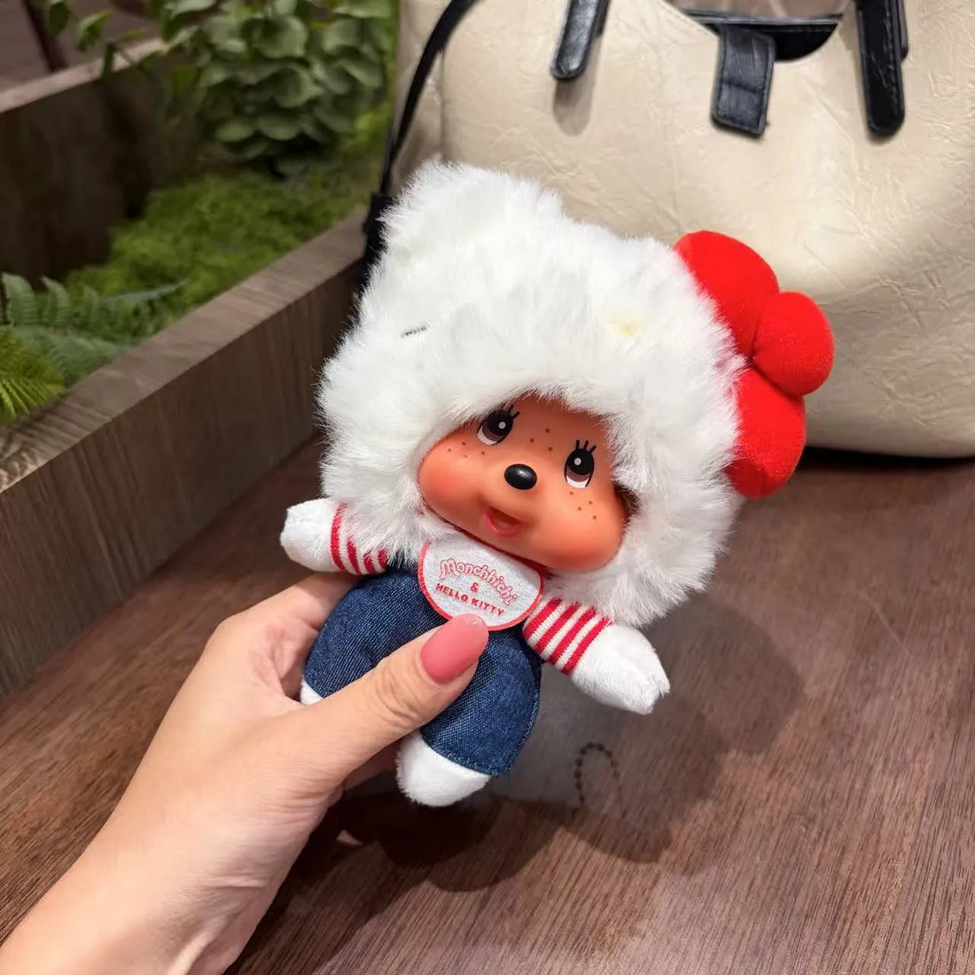 Monchhichi x Hello Kitty Overalls Cosplay Plush Keychain