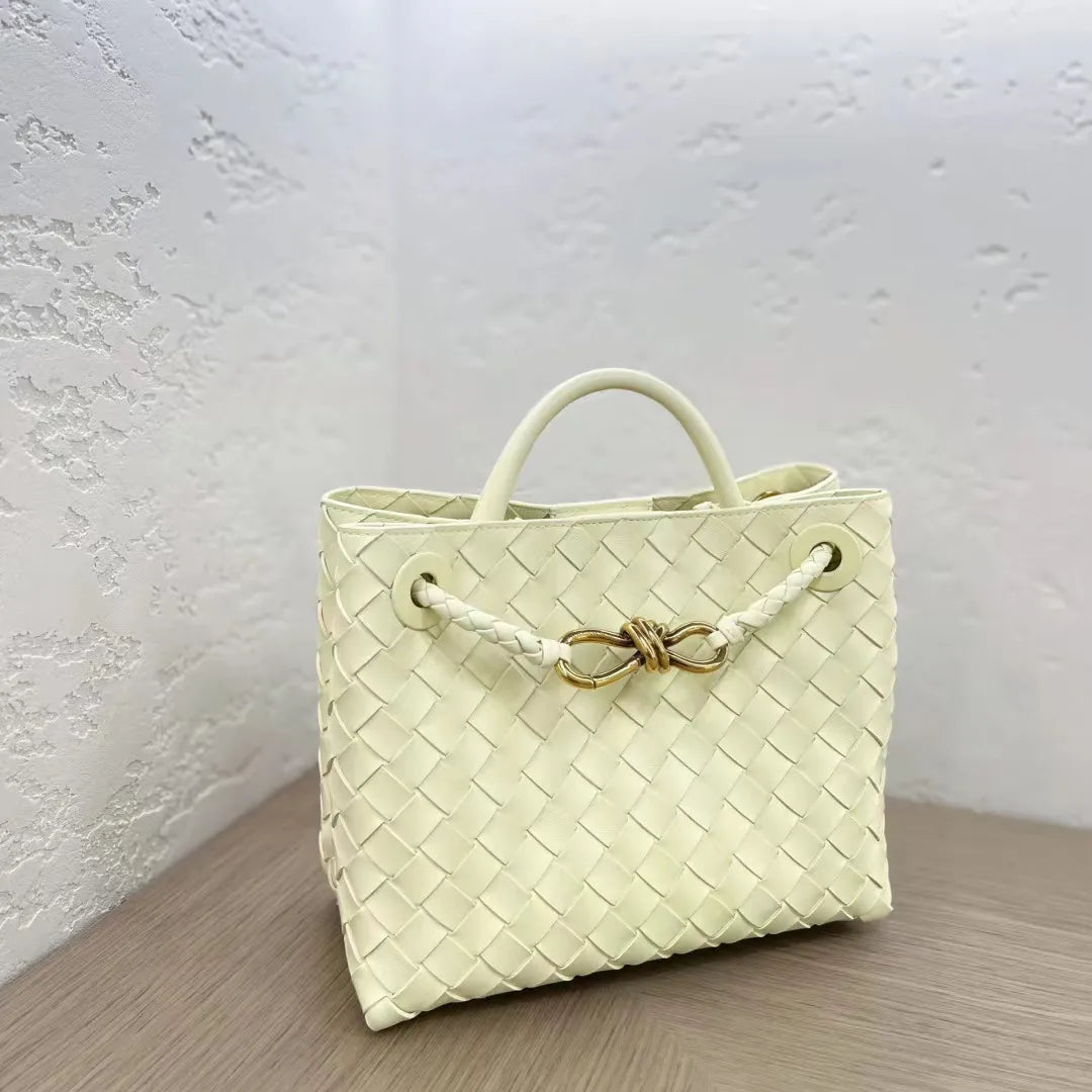 BotVena Andiamo Woven Leather Knot Tote Handbag