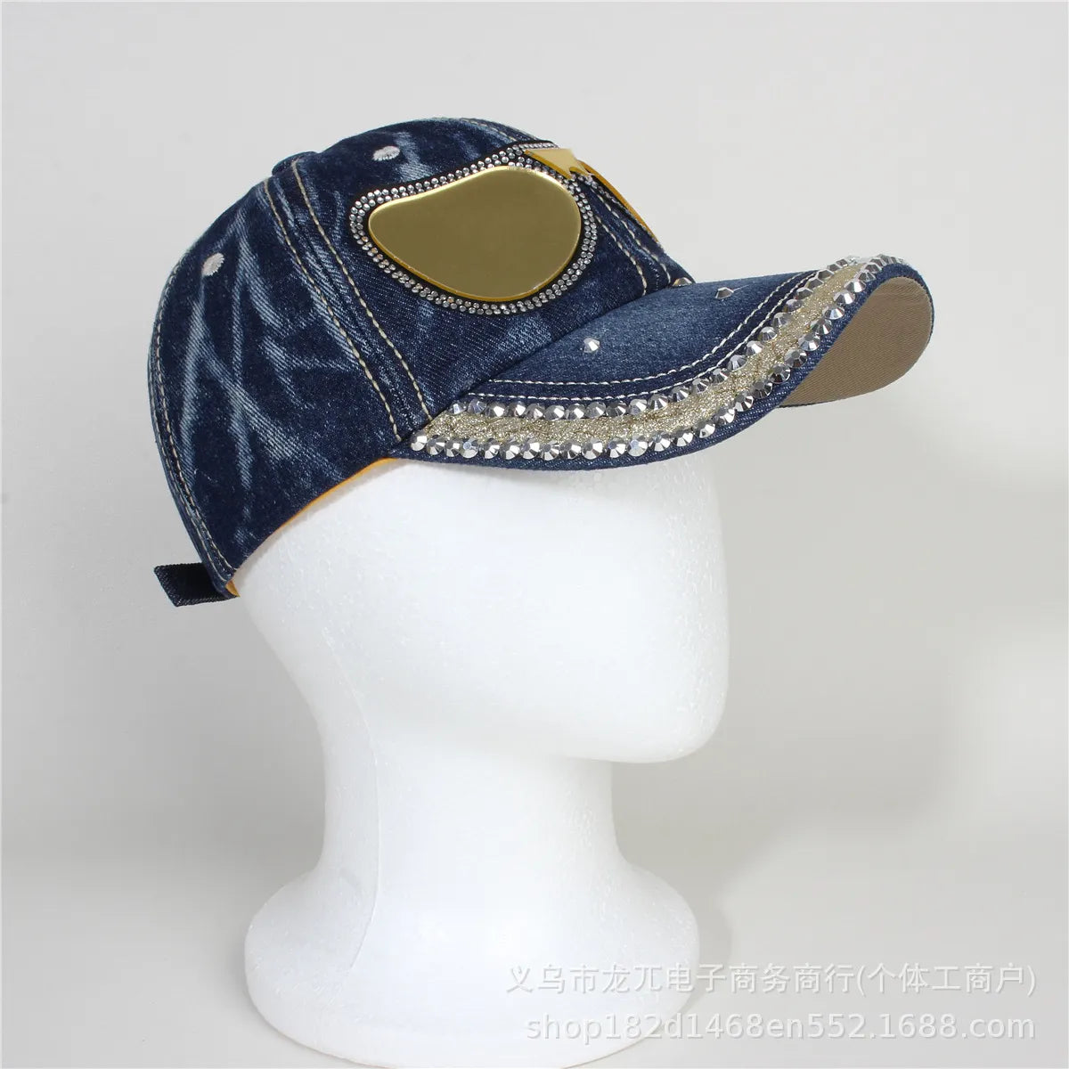 Mirrored Aviator Denim & Rhinestone Studded Cap