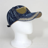Mirrored Aviator Denim & Rhinestone Studded Cap