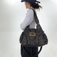 Vintage Washed Faux Leather Grunge Hobo Bag