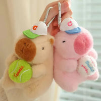 Sporty Capybara Pull Ball Plush Keychain