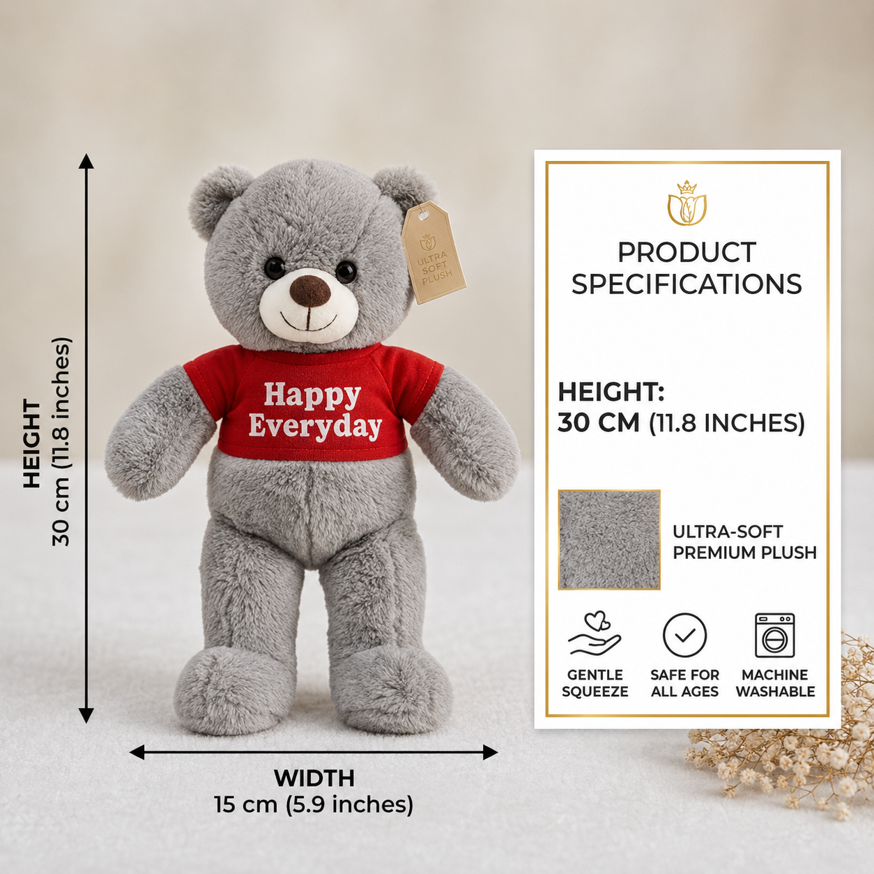 Happy Everyday Snuggle Bear Plush Toy (30 cm)
