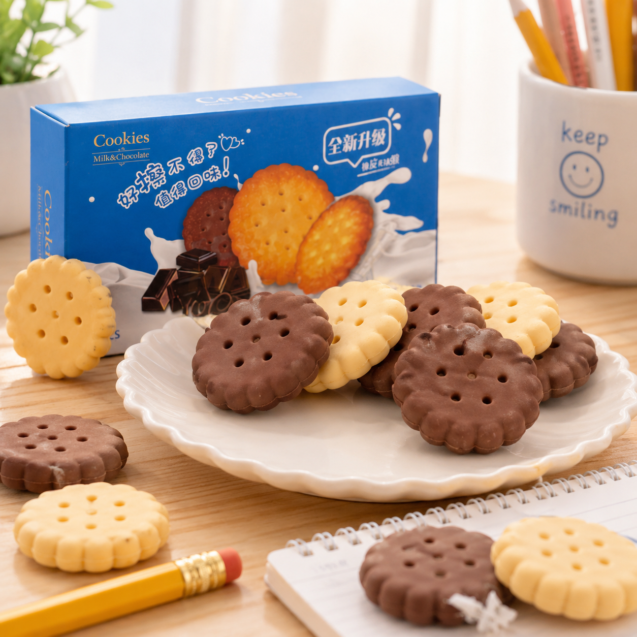 Kawaii Milk & Chocolate Cookie Eraser Set