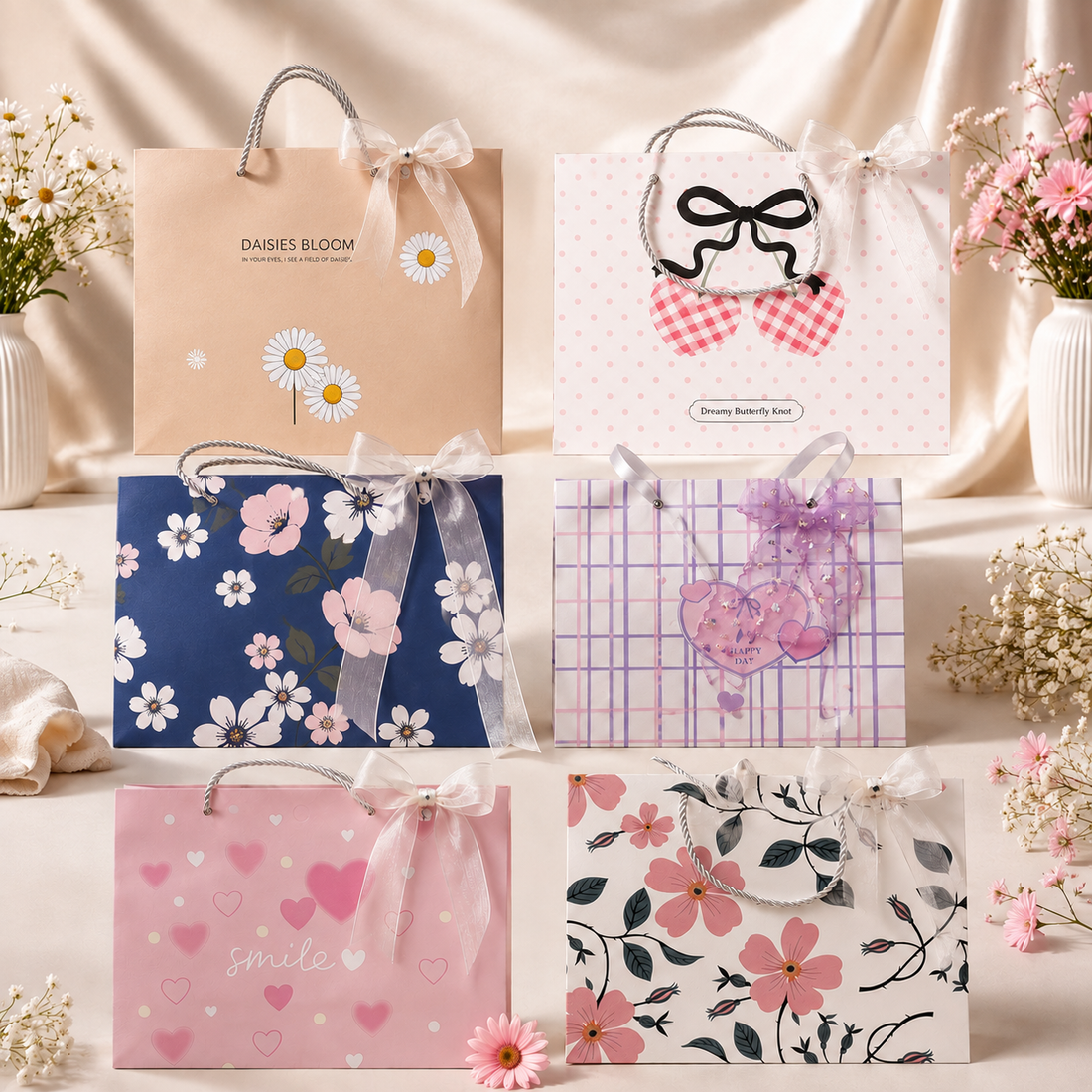 Aesthetic Pastel Floral and Heart Gift Bags