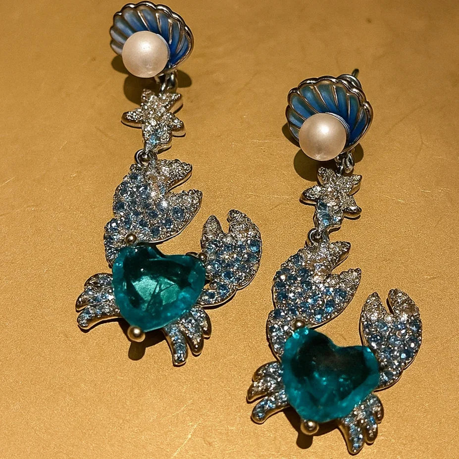 Ocean Treasure Crystal Crab Earrings