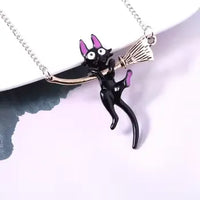 Broom Black Cat Necklace