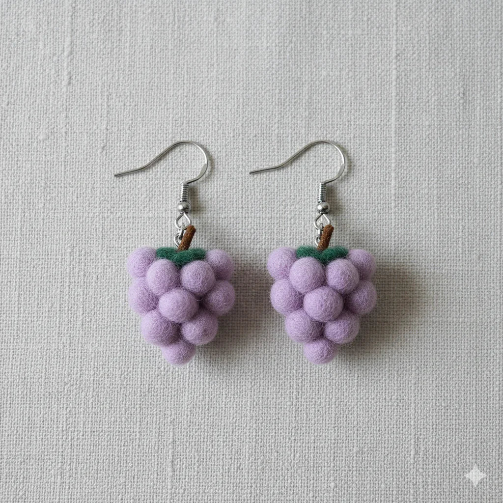 Plush Vine Grape Kawaii Earrings