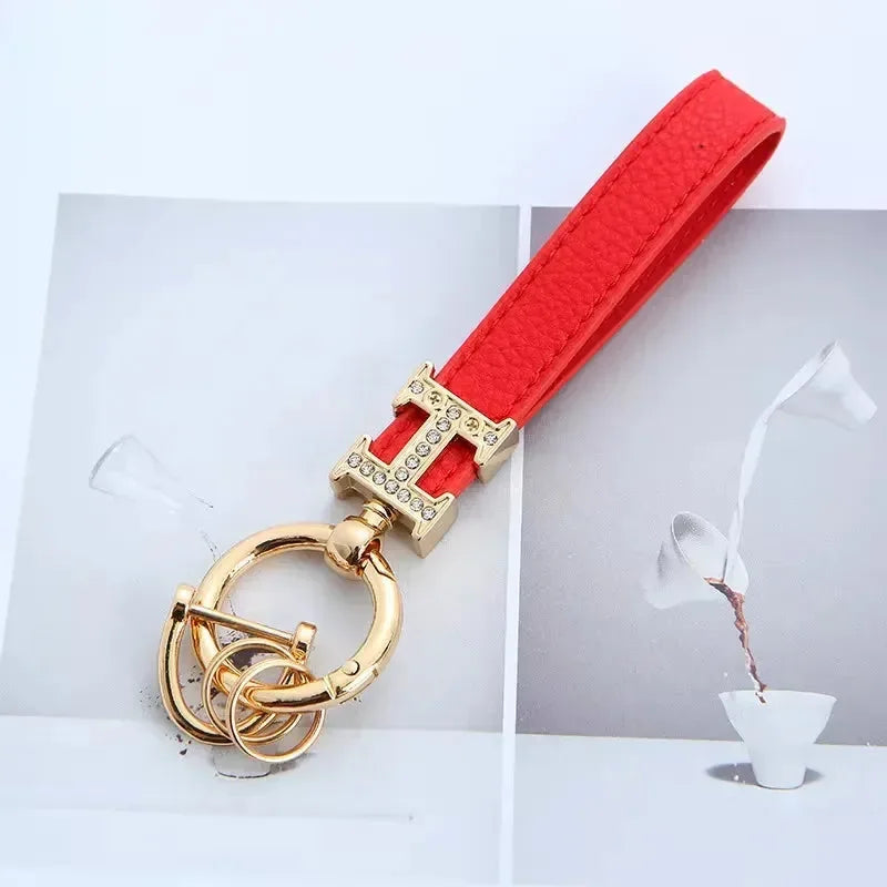 Premium H Pattern Leather Keychain