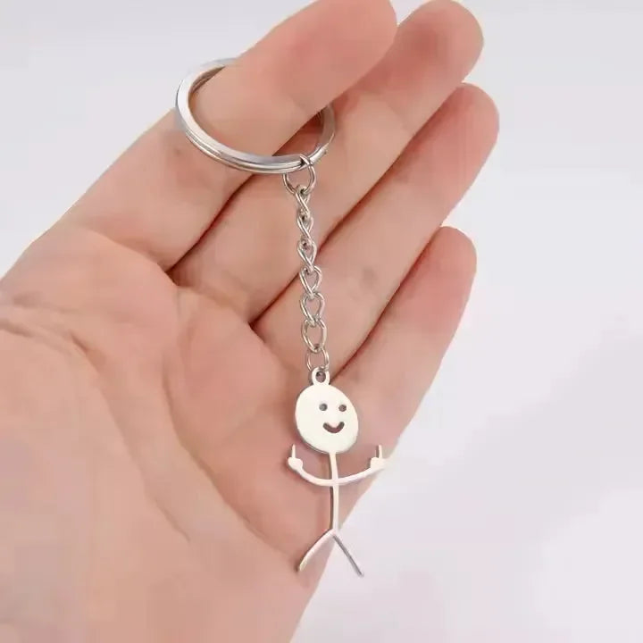 Finger Salute Doodle Stickman Keychain
