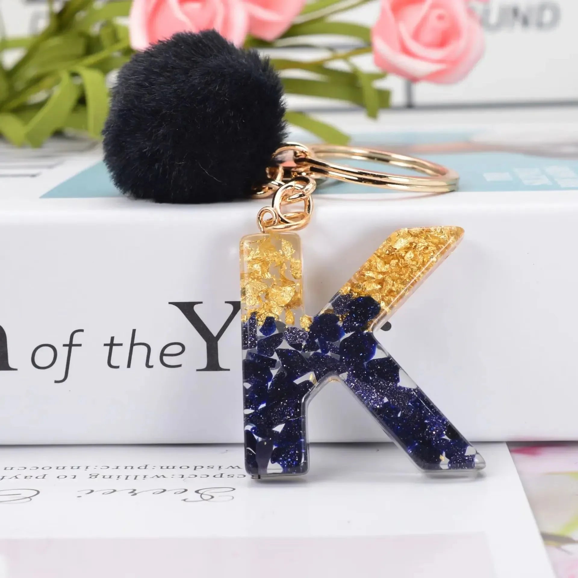 Glittery Fur Charm Letter Keychain