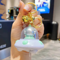 Astronaut Flying Saucer LED Keychain