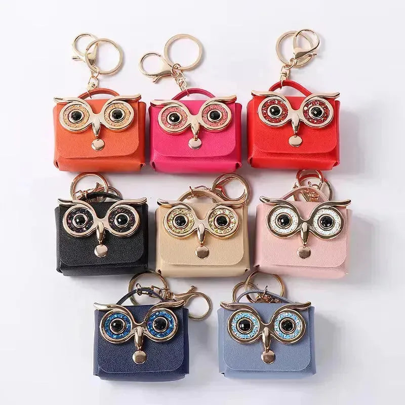 Owl Eye Leather Coin Purse Keychain