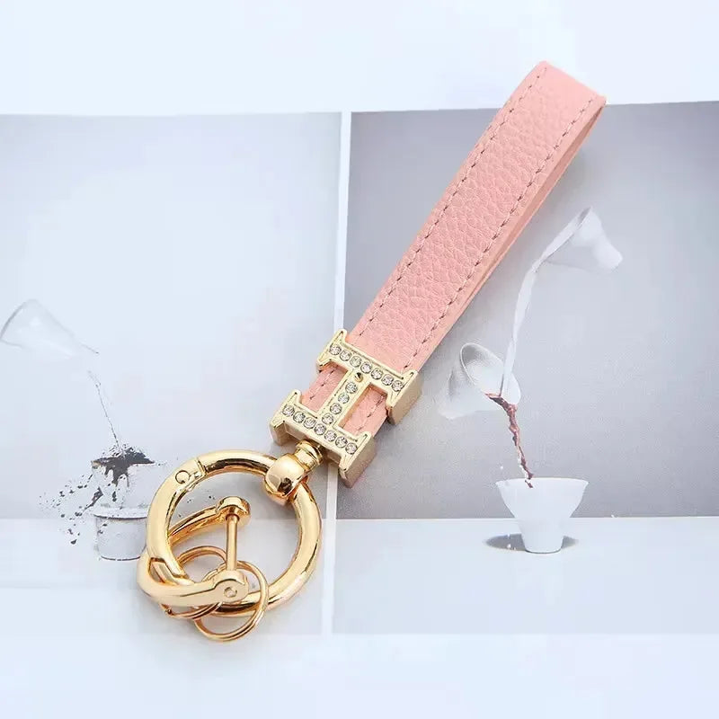 Premium H Pattern Leather Keychain