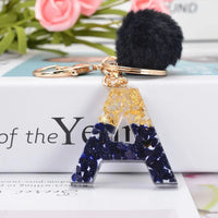 Glittery Fur Charm Letter Keychain