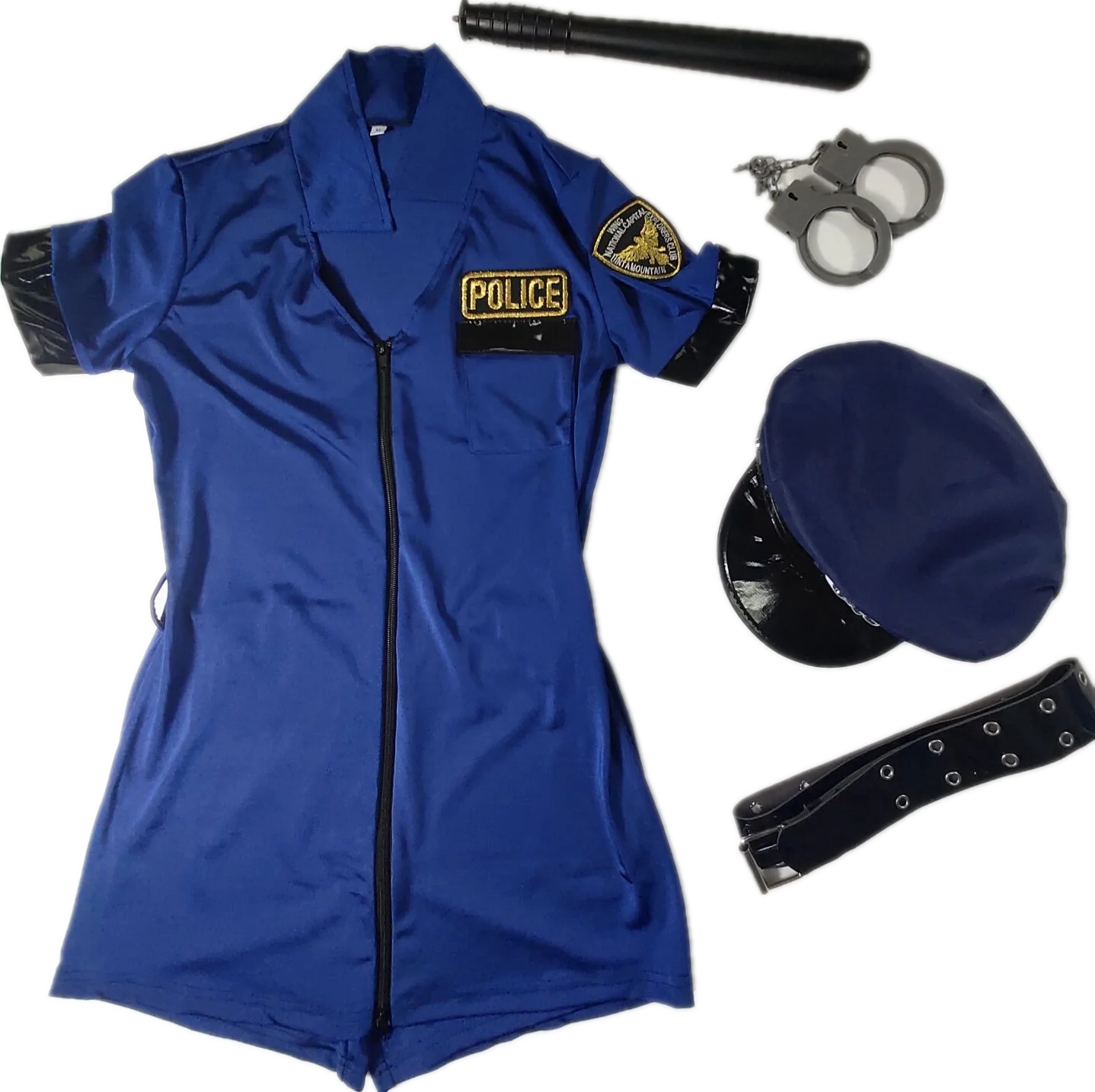 5Pcs Set Blue Female Police Officer Cop Costume Sexy Policewomen Uniform Halloween Police Woman Cosplay Fancy Dress - Bear Hugs