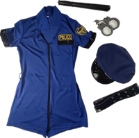 5Pcs Set Blue Female Police Officer Cop Costume Sexy Policewomen Uniform Halloween Police Woman Cosplay Fancy Dress - Bear Hugs
