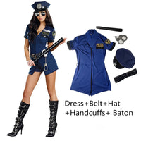 5Pcs Set Blue Female Police Officer Cop Costume Sexy Policewomen Uniform Halloween Police Woman Cosplay Fancy Dress - Bear Hugs