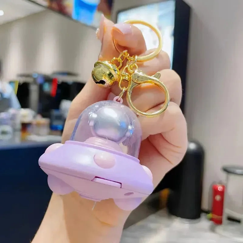 Astronaut Flying Saucer LED Keychain