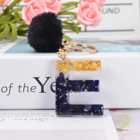 Glittery Fur Charm Letter Keychain