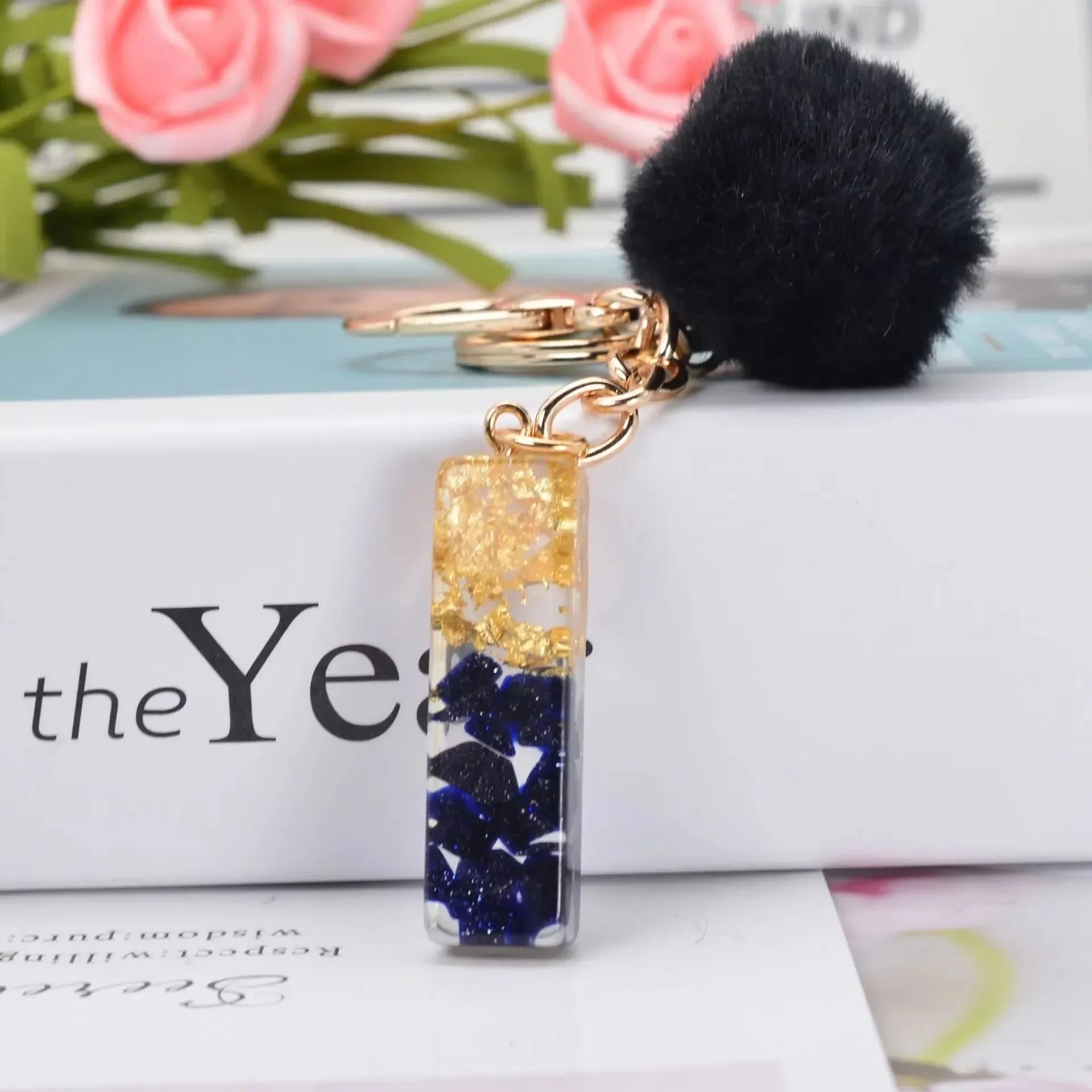 Glittery Fur Charm Letter Keychain