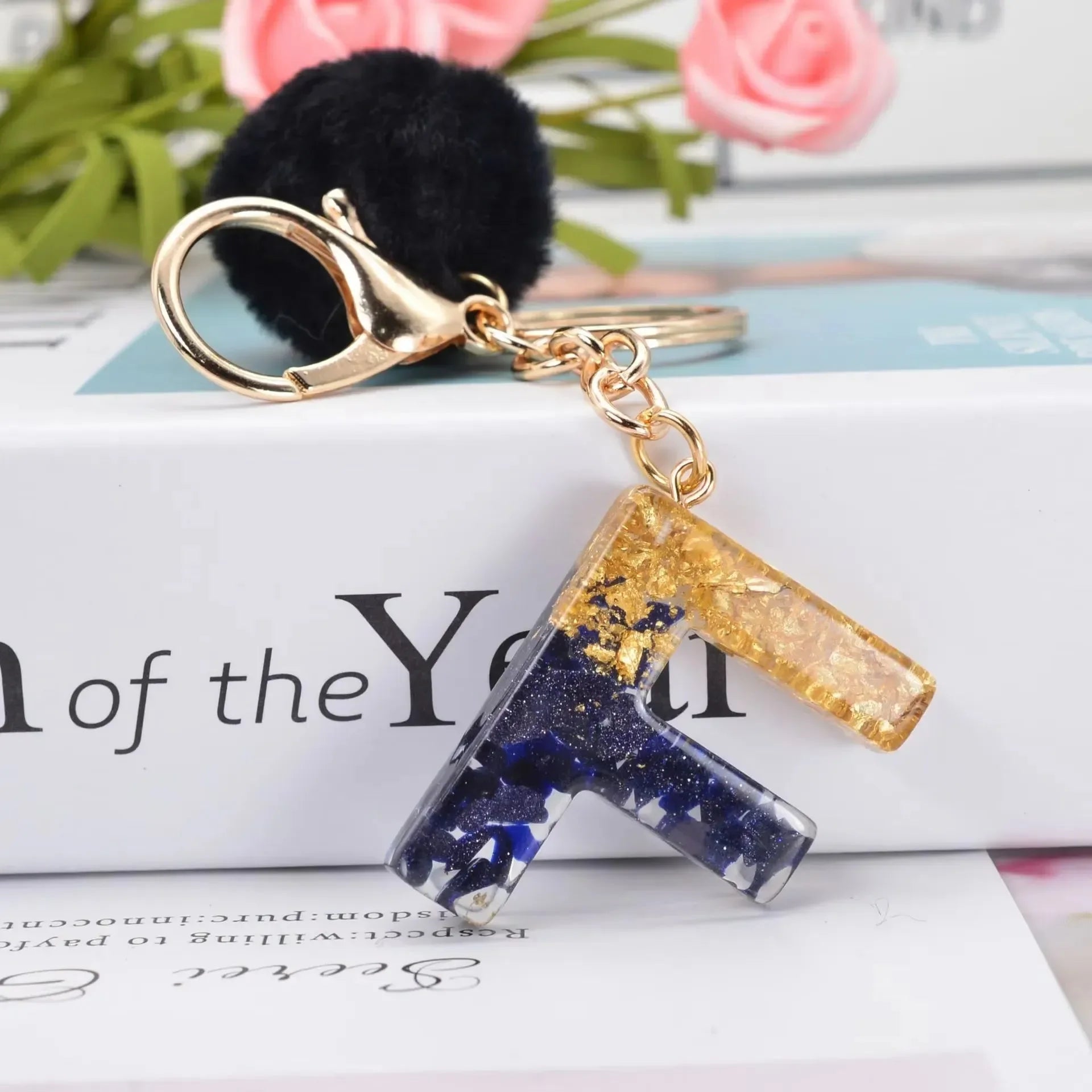 Glittery Fur Charm Letter Keychain