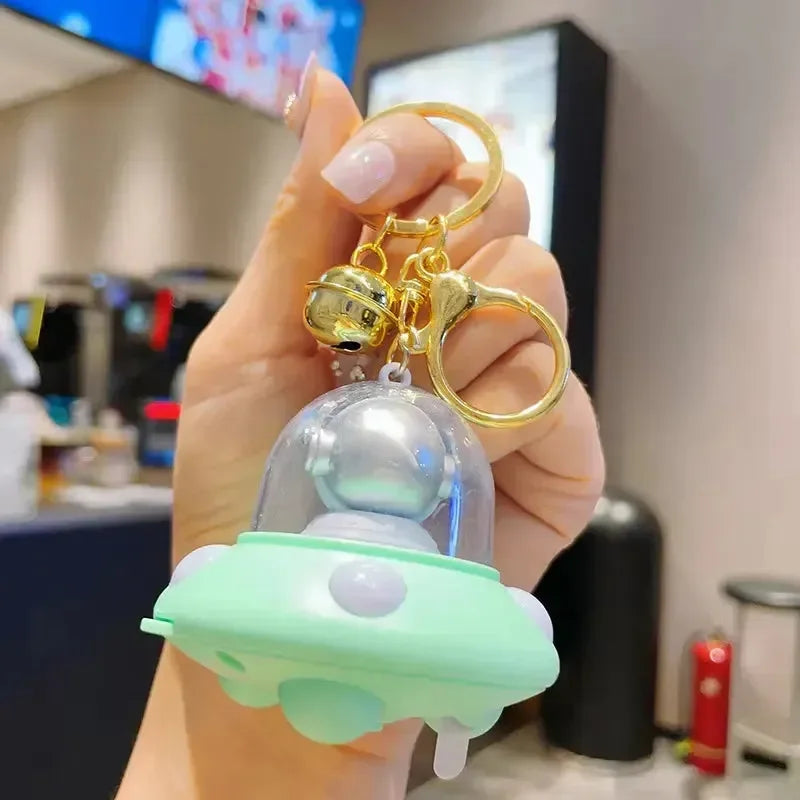 Astronaut Flying Saucer LED Keychain