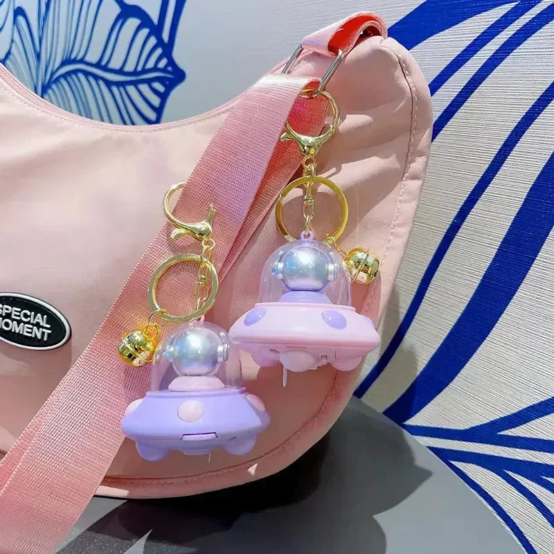 Astronaut Flying Saucer LED Keychain